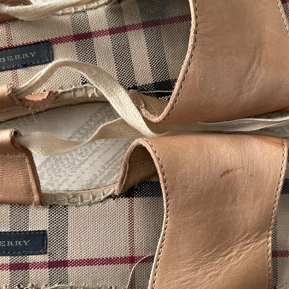 Burberry Shalicia Espadrille Sandals Women’s 38 Tan Leather Ankle Tie Plaid - Picture 4 of 6